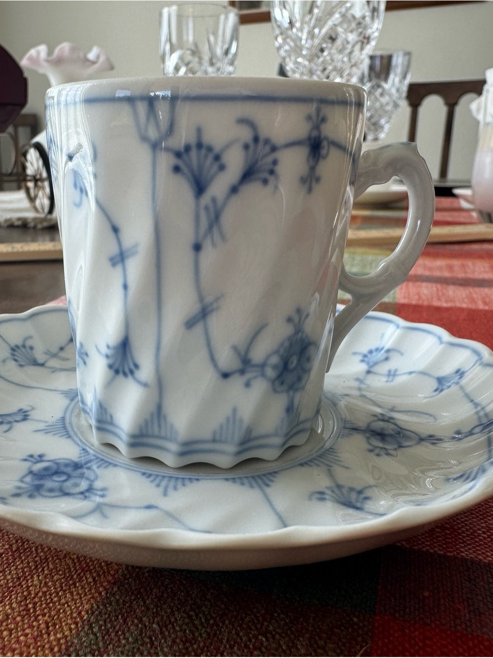 Porsgrund Bogstad Stråmønster Blue Fluted/Straw Pattern Cup Saucer